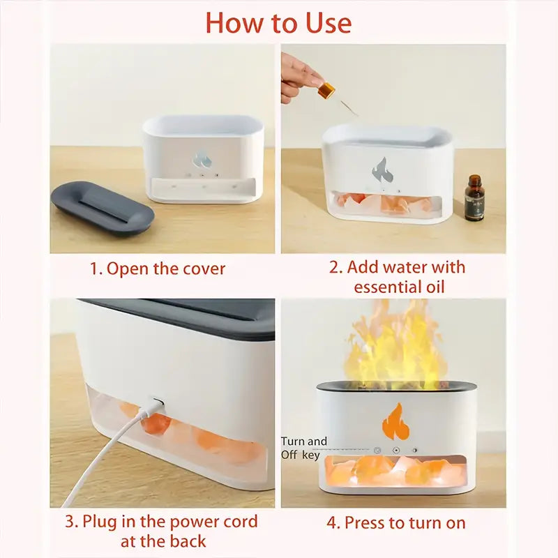 Salt Flame Aromatherapy Machine: Decorative Mist Diffuser with Realistic Flame Effect"